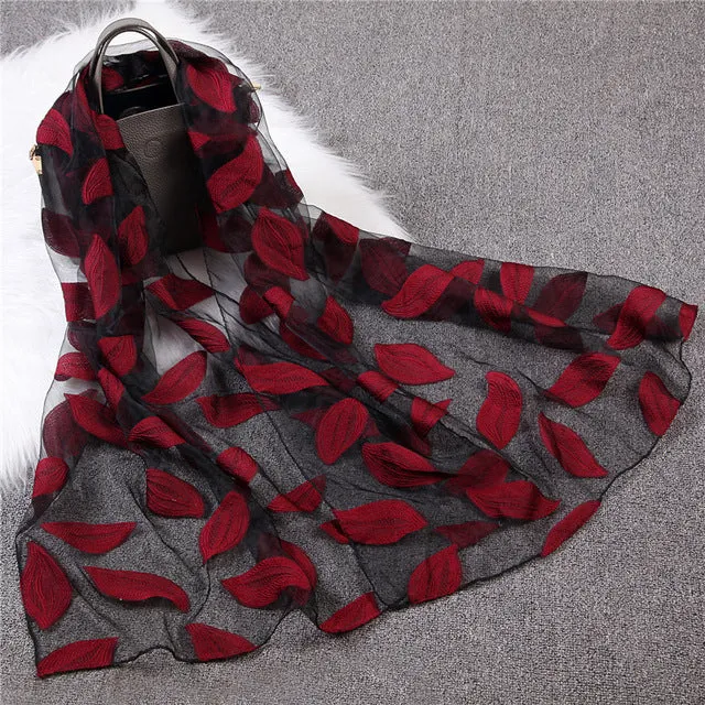 Fashion Silk Scarf Leaf Printed Bandana Shawl #JS-1