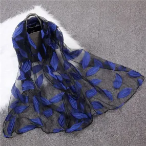 Fashion Silk Scarf Leaf Printed Bandana Shawl #JS-1