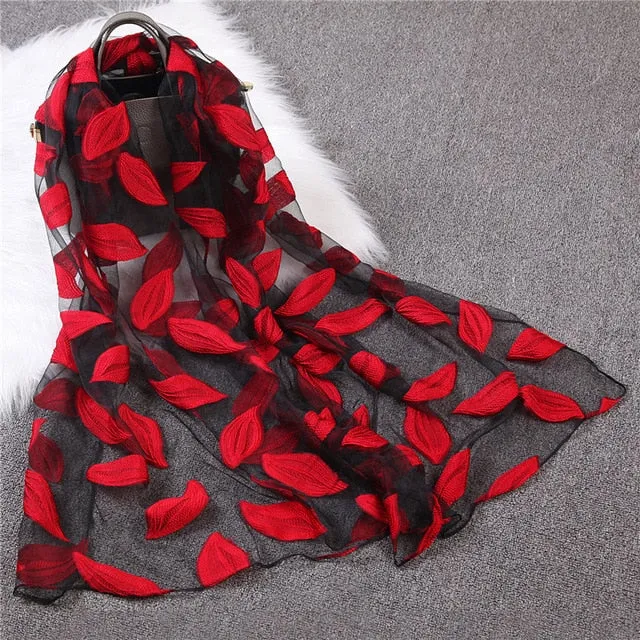 Fashion Silk Scarf Leaf Printed Bandana Shawl #JS-1