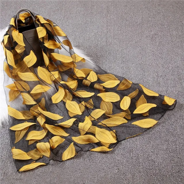 Fashion Silk Scarf Leaf Printed Bandana Shawl #JS-1