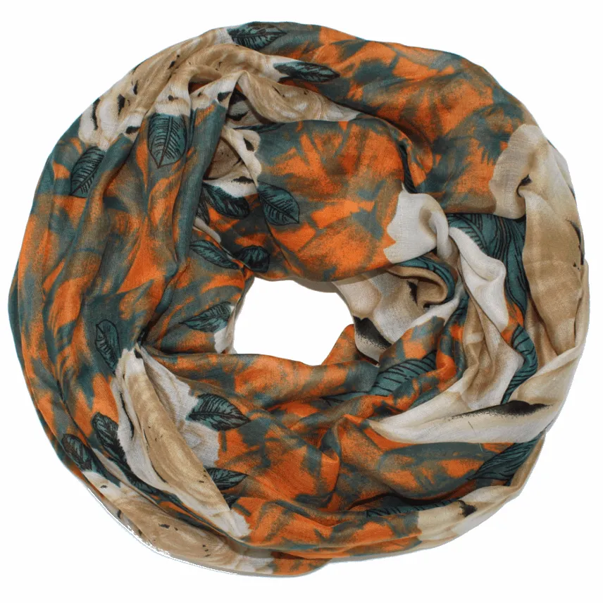 Floral Infinity Scarf - Orange and Green Combo