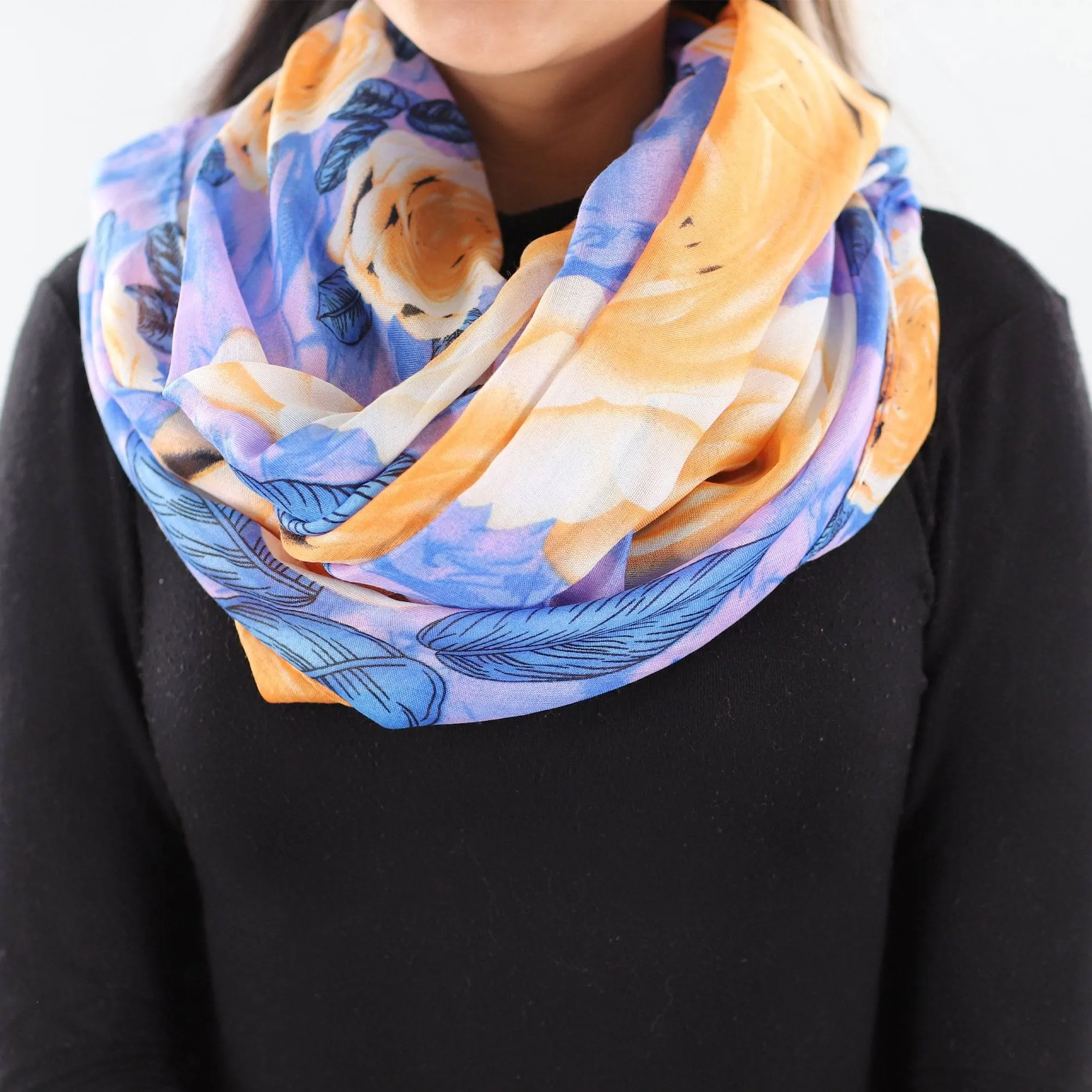 Floral Infinity Scarf - Purple and Orange Combo