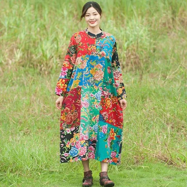 Floral Patchwork Chinese Dress