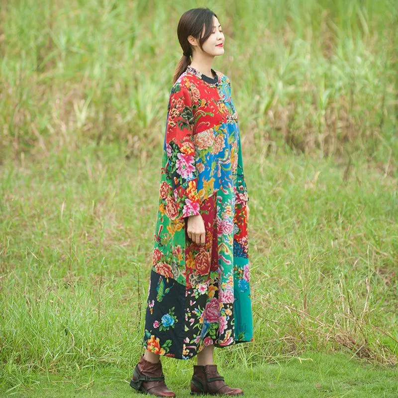 Floral Patchwork Chinese Dress