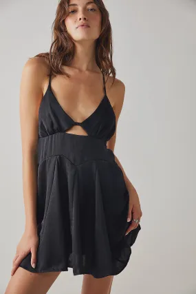 Free People Good Catch Mini Slip Dress in Black