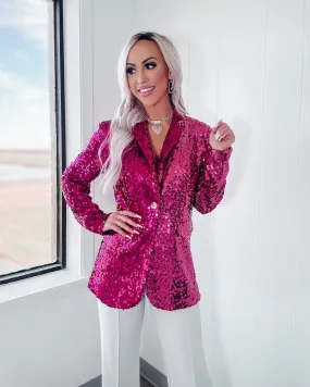 From Your Dreams Sequin Blazer - Fuchsia