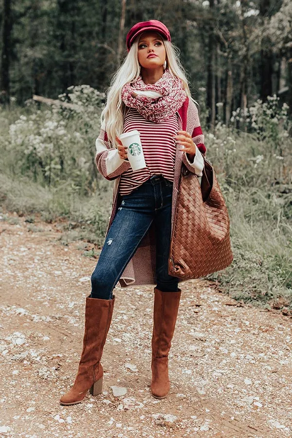 Full Of Warmth Popcorn Knit Infinity Scarf in Wine