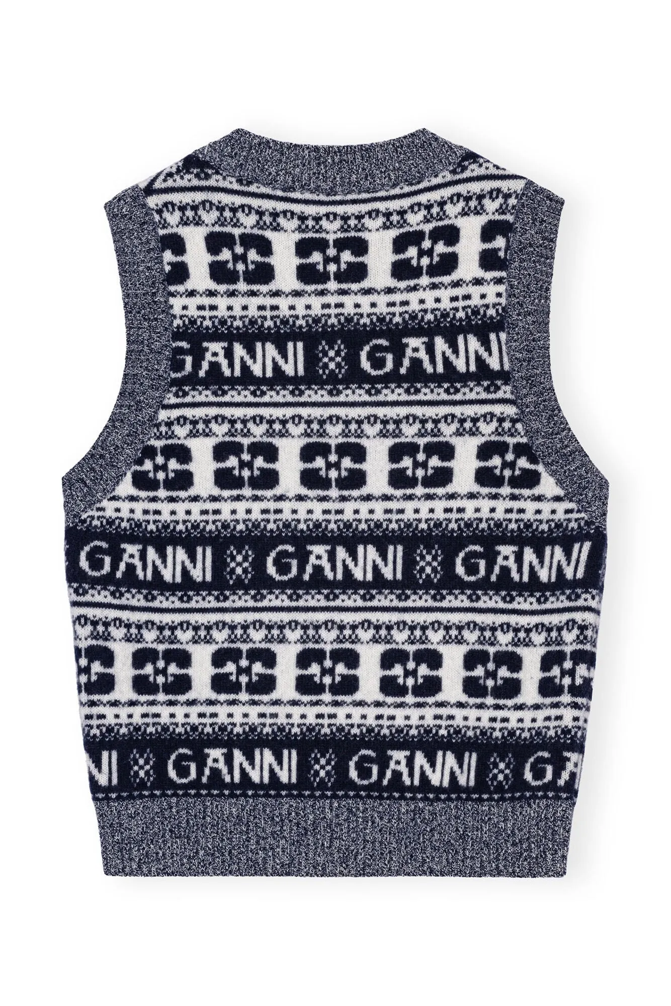 GANNI K2092 BLUE LOGO WOOL MIX VEST