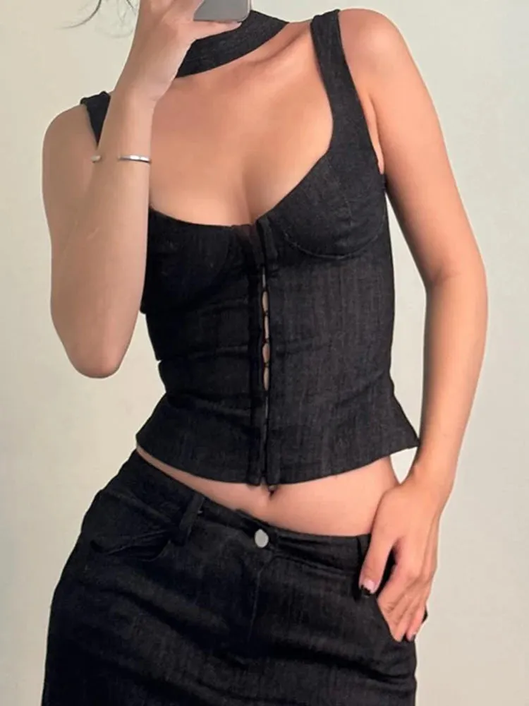 Girlary Coquette Sexy Milkmaid Crop Top with Ribbon Scarf Y2K Aesthetic Single-breasted Bodycon Camisole Women Retro Streetwear