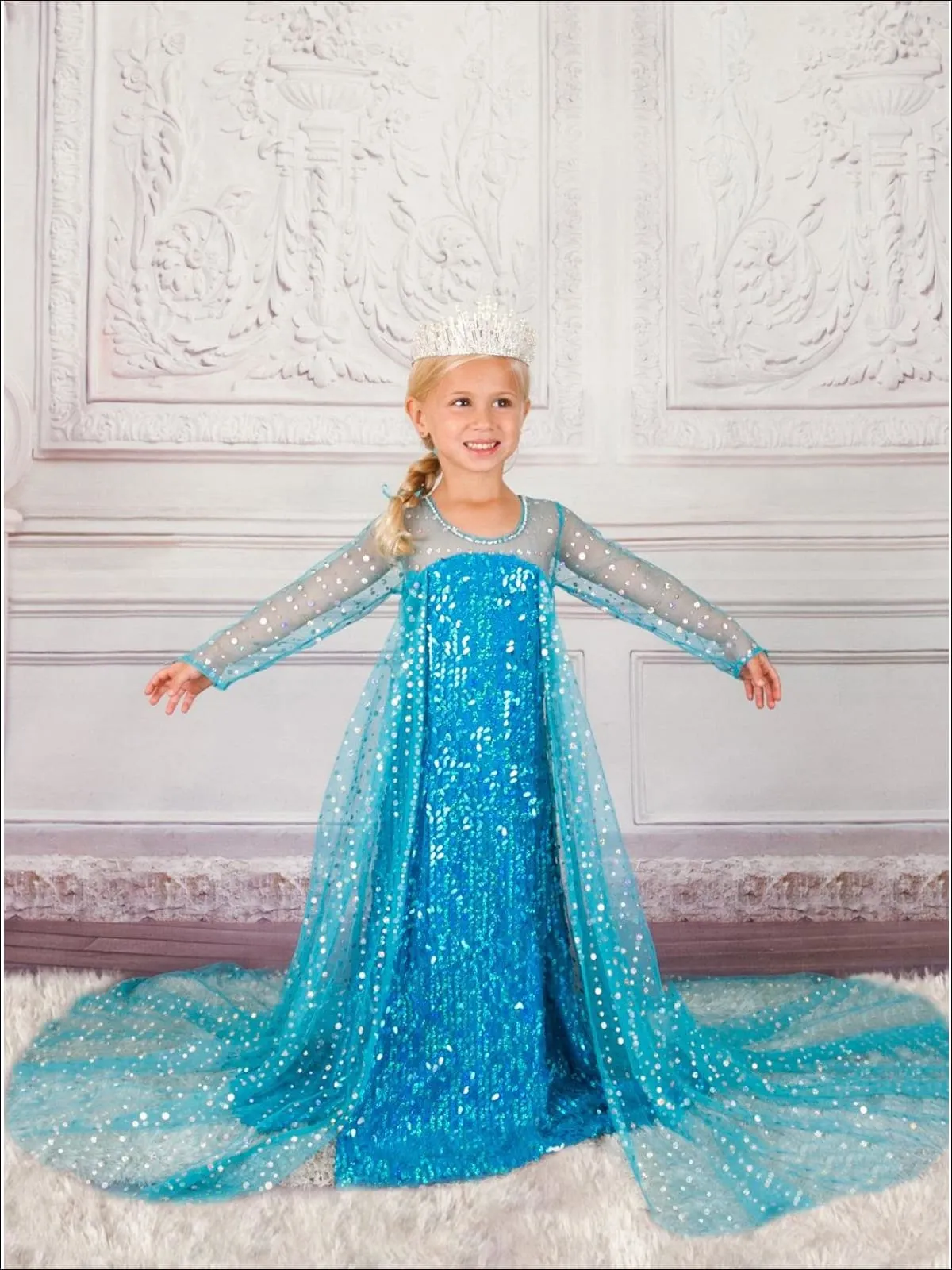 Girls Frozen Inspired Elsa Dazzle Costume Gown With Train