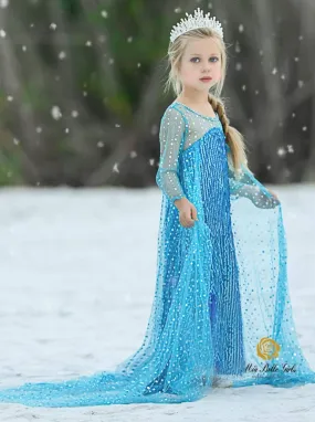 Girls Frozen Inspired Elsa Dazzle Costume Gown With Train