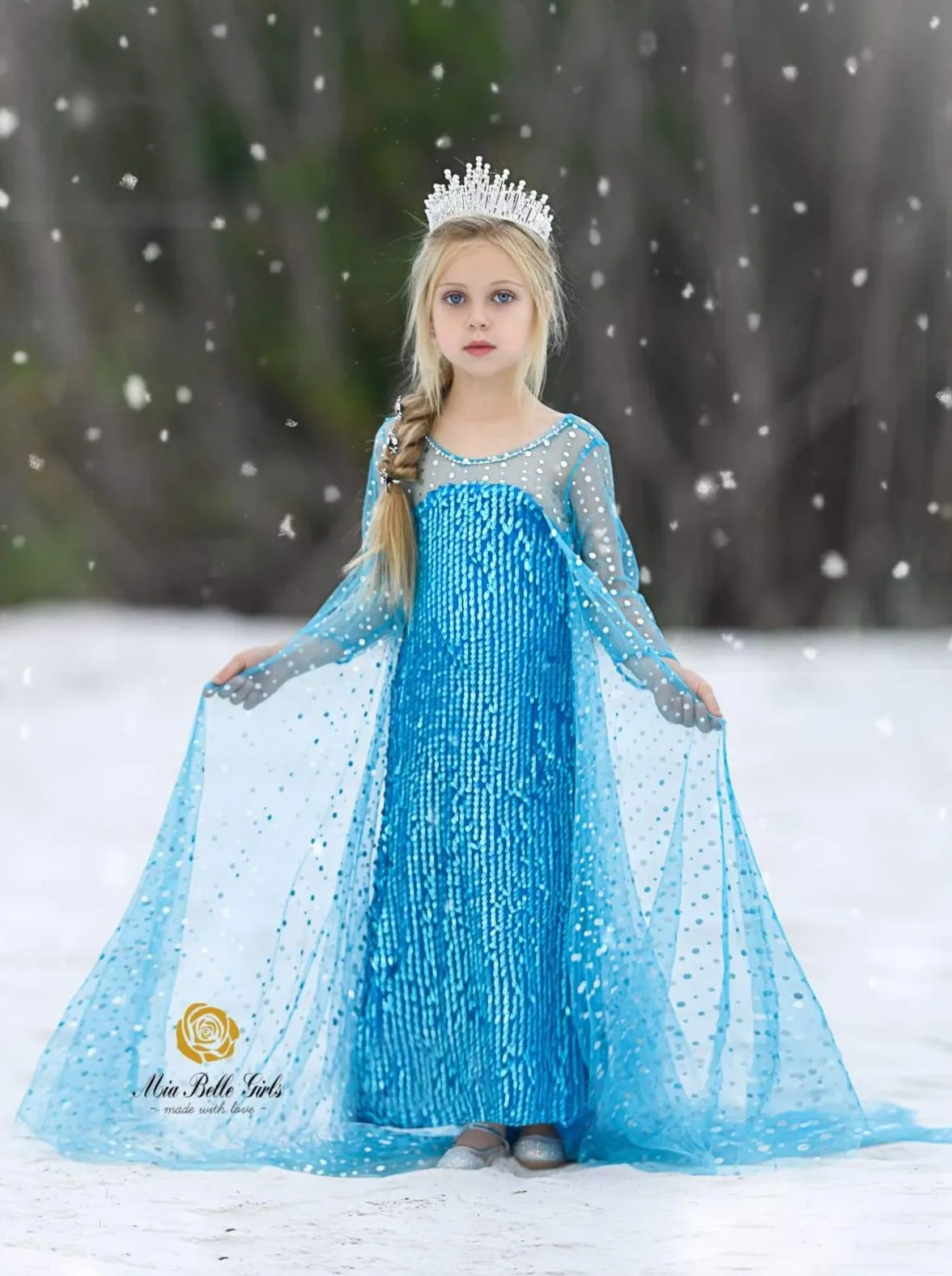 Girls Frozen Inspired Elsa Dazzle Costume Gown With Train