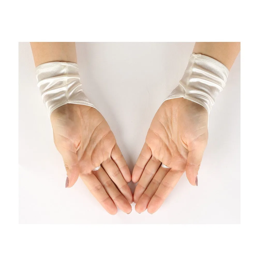 Girls Ivory Fingerless Satin Pearl Accented Communion Flower Girl Gloves