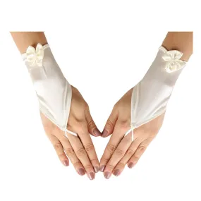 Girls Ivory Fingerless Satin Ribbon Accented Communion Flower Girl Gloves