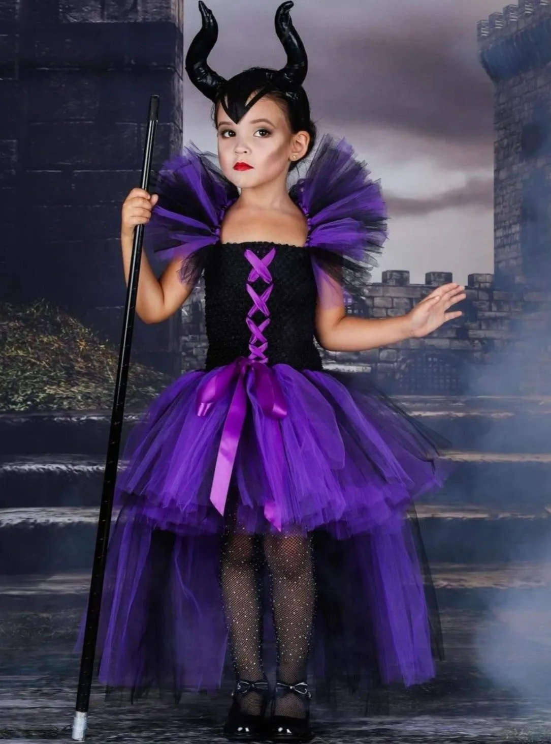 Girls Maleficent Inspired Tutu Costume Dress