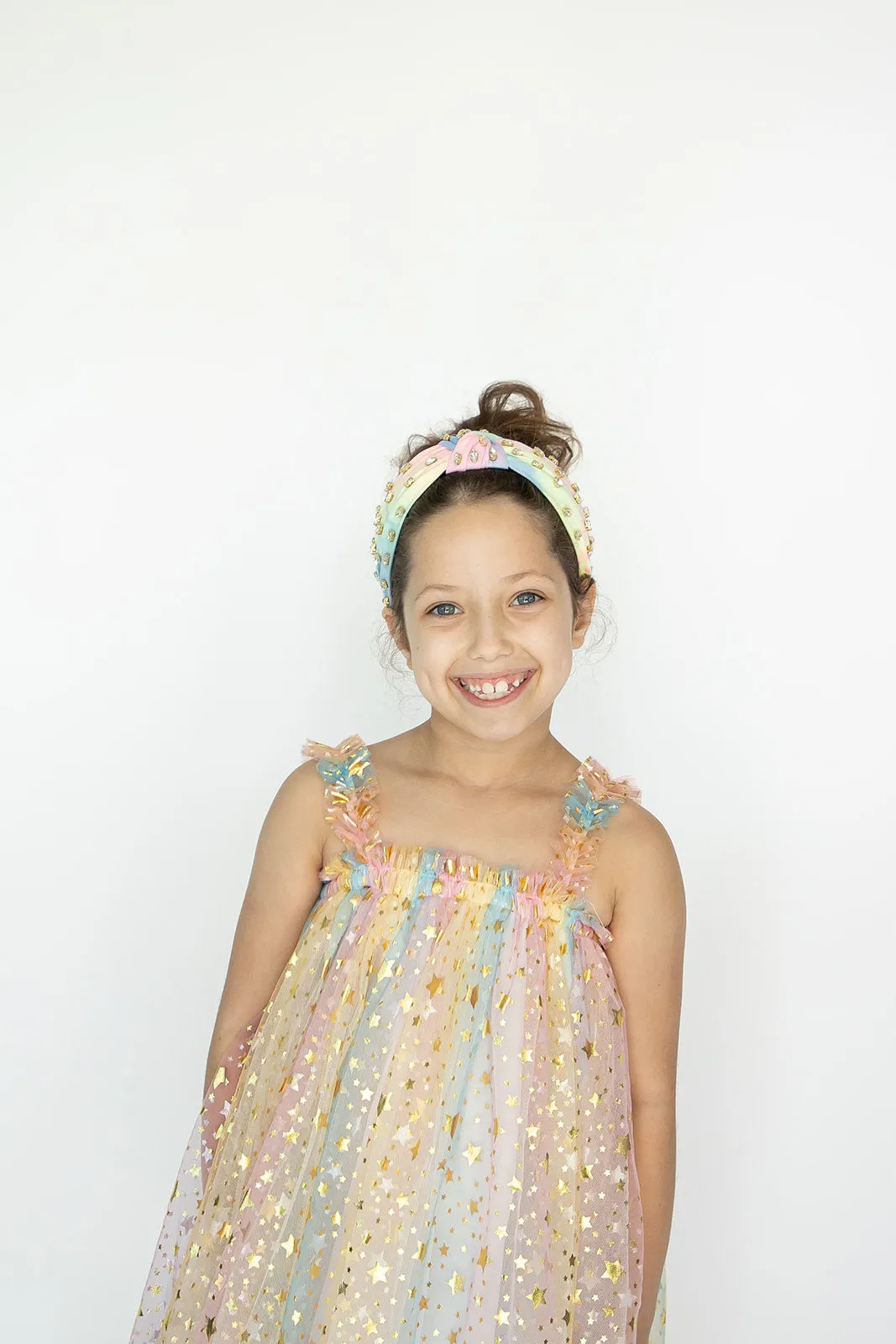 Girl's Rainbow Sparkly Tulle Metallic Star Twirl Dress