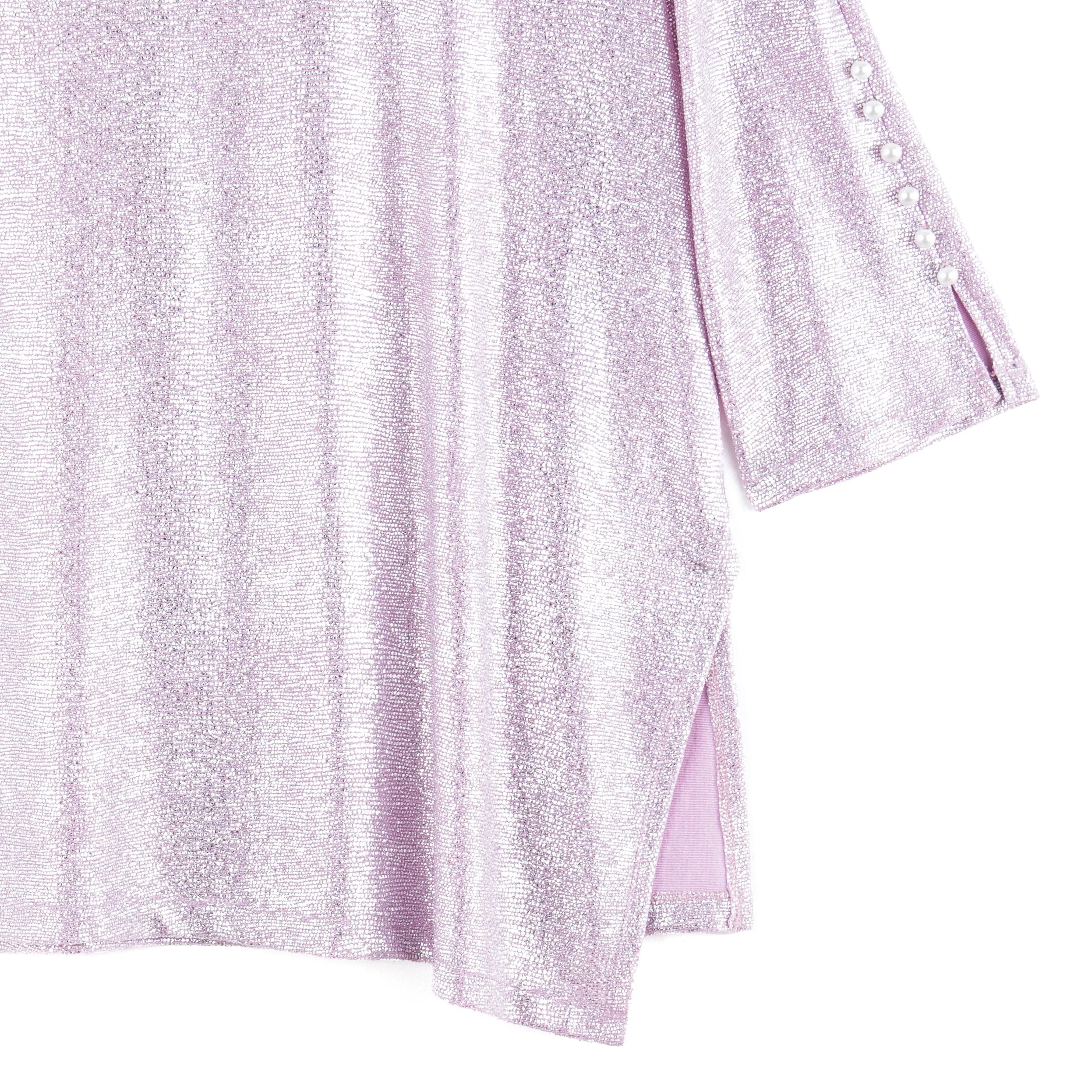 Glitter Foil - Pearl Cuff Asymmetrical Reverse Hi-Low Tunic - Pink