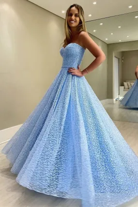 Gorgeous Sweetheart Neck Blue Long Prom Dress, Strapless Blue Formal Dress, Blue Evening Dress A1364