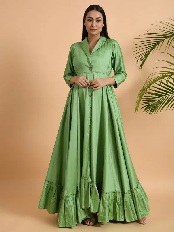 Green Cotton Silk Jacket Dress