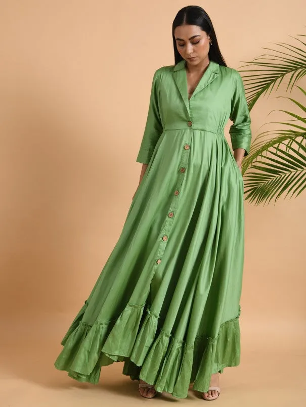 Green Cotton Silk Jacket Dress