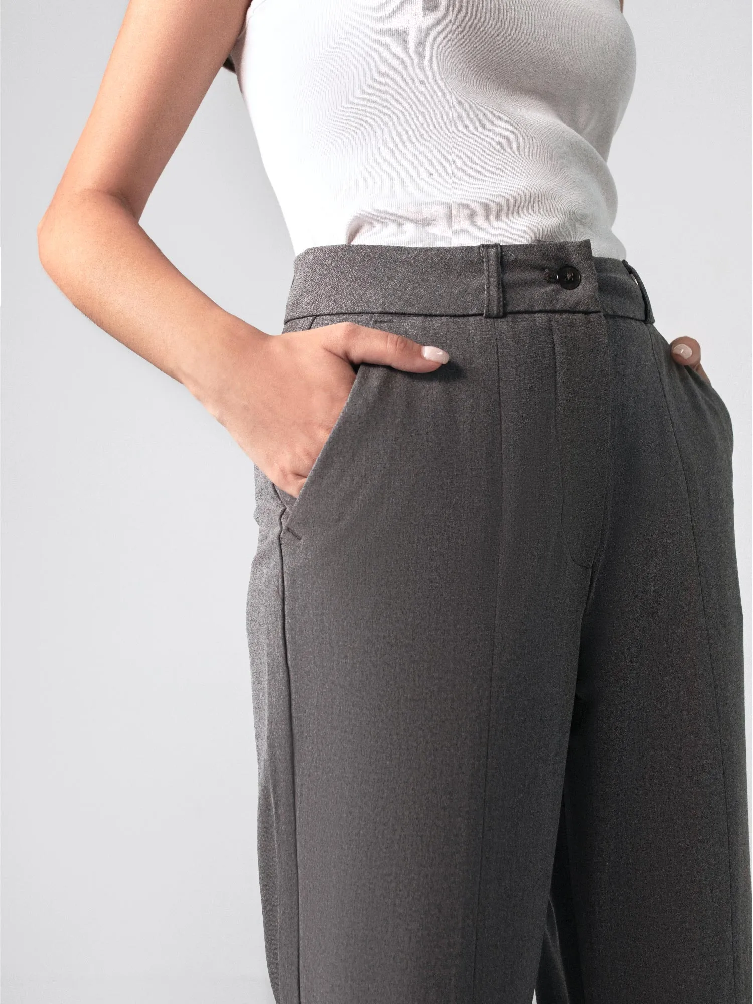 Grey Flared Front Slit Pants