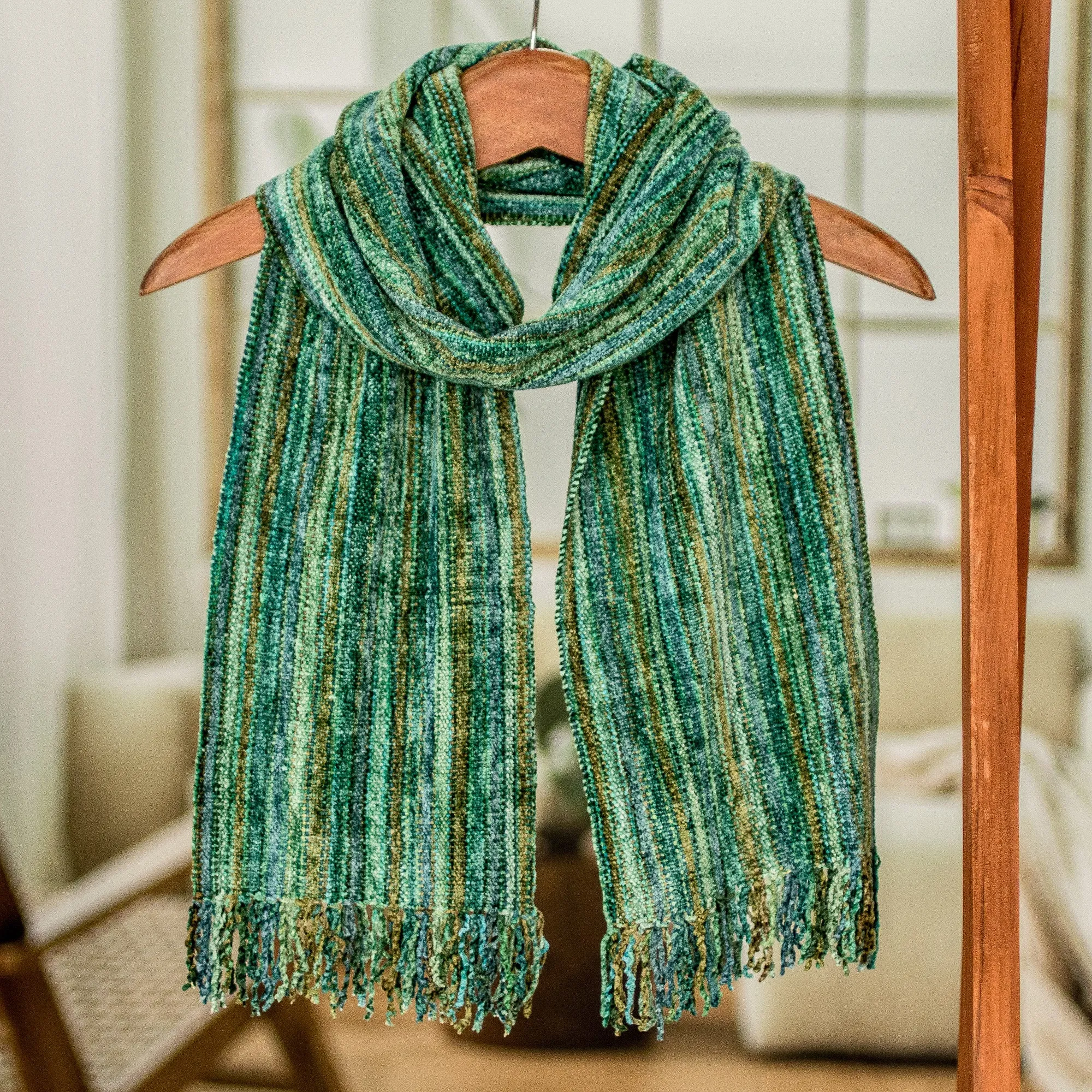 Guatemalan Rayon Chenille Scarf - Rainforest | NOVICA