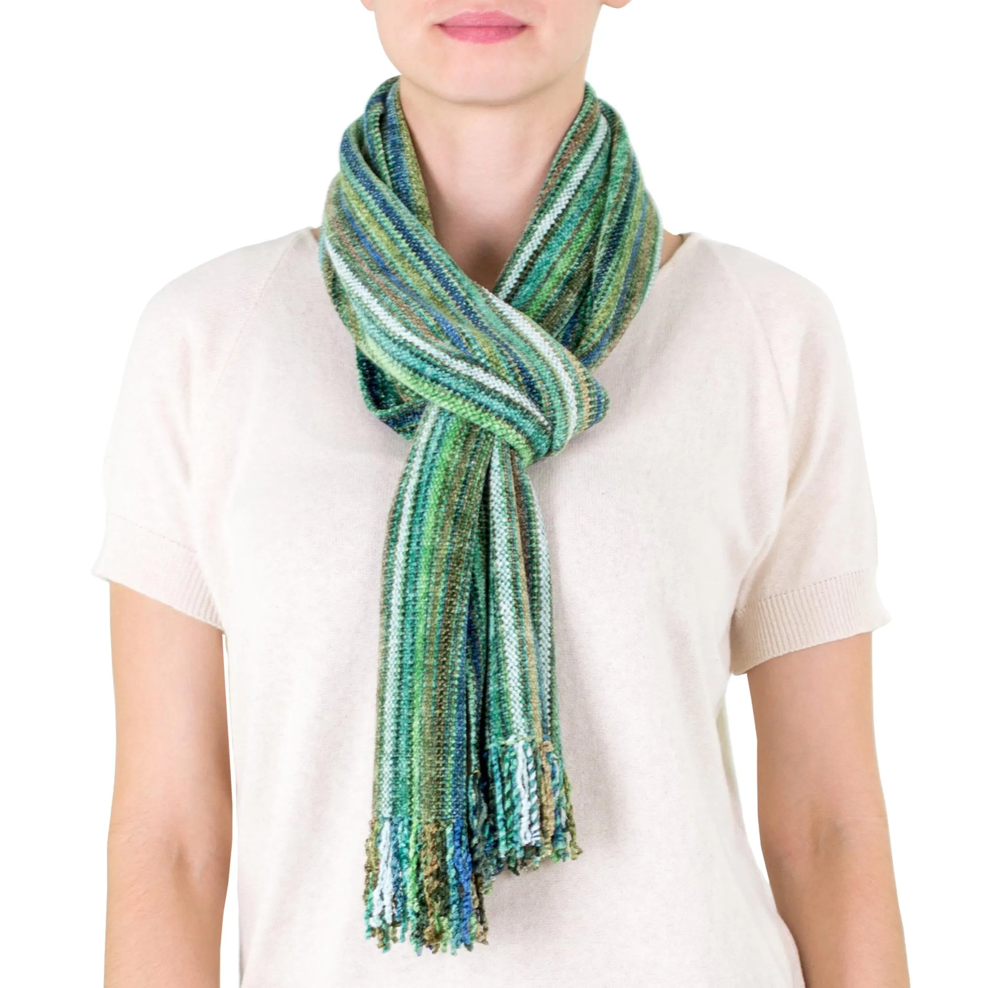 Guatemalan Rayon Chenille Scarf - Rainforest | NOVICA