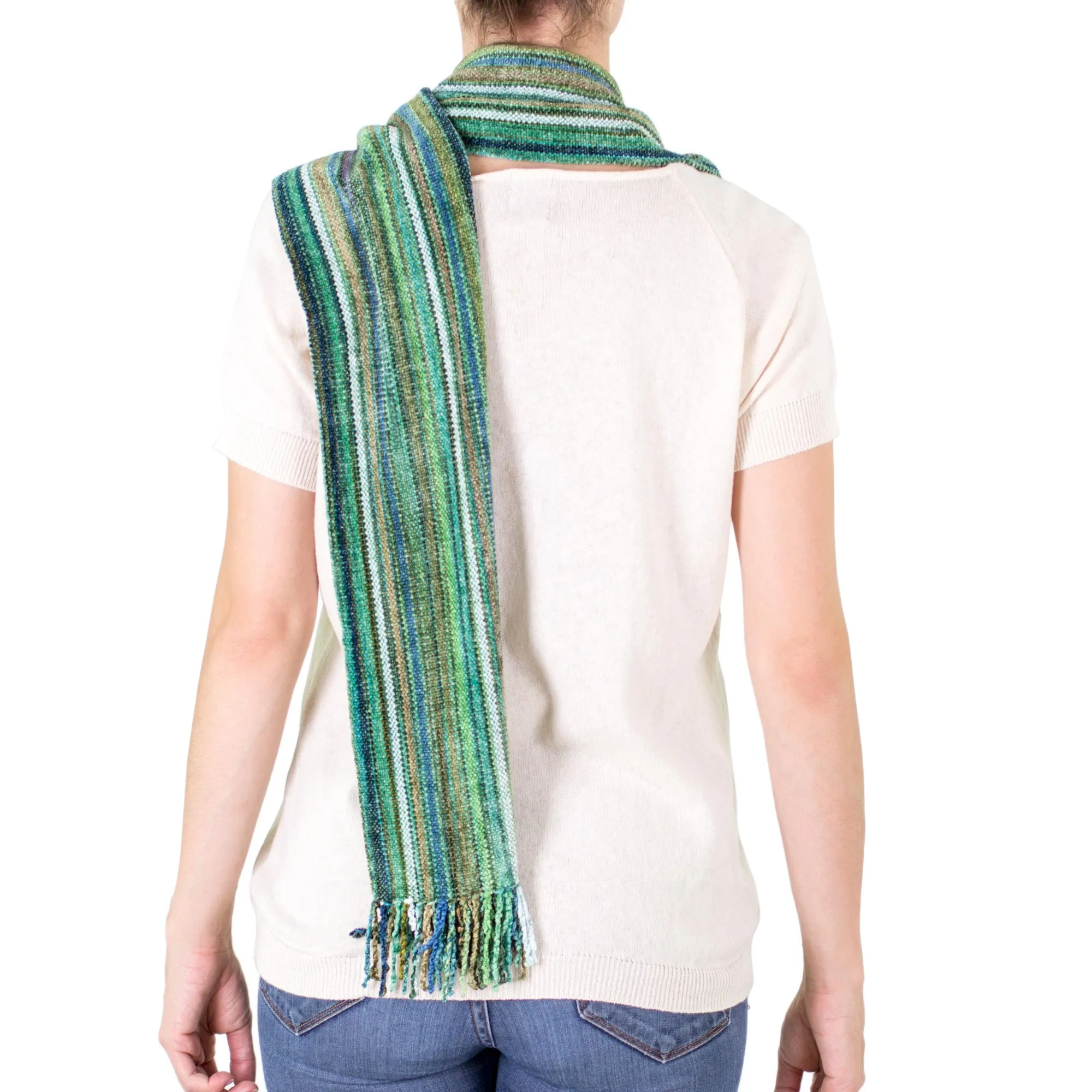 Guatemalan Rayon Chenille Scarf - Rainforest | NOVICA