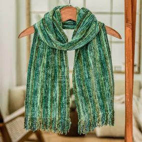 Guatemalan Rayon Chenille Scarf - Rainforest | NOVICA