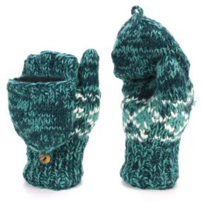 Hand Knitted Wool Shooter Gloves - Diamond Teal SD