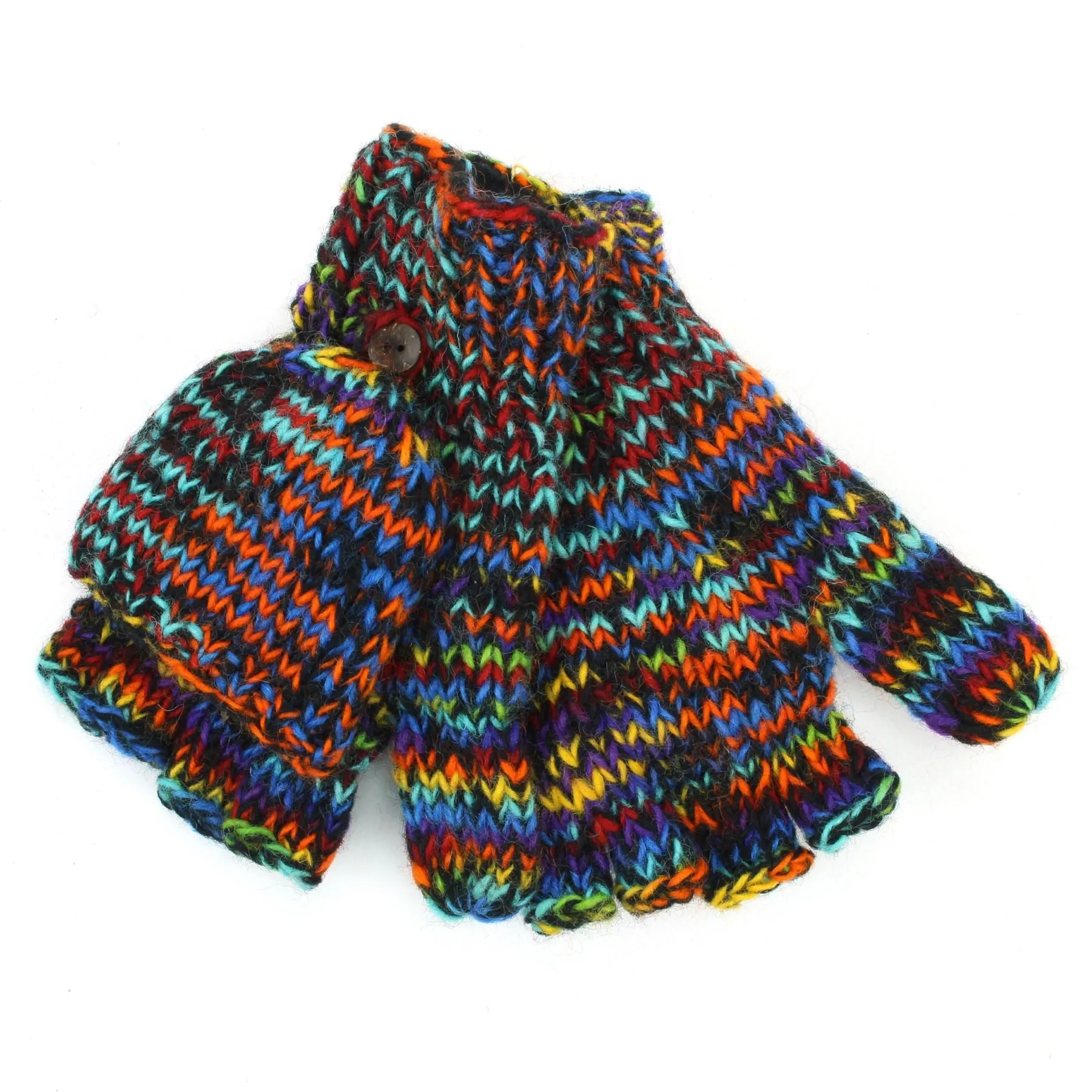 Hand Knitted Wool Shooter Gloves - SD Black Rainbow