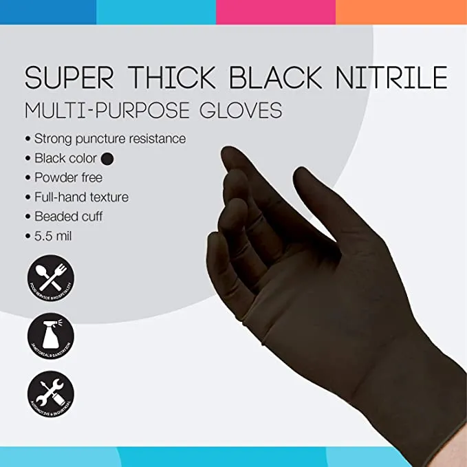 HandCare Black Nitrile Gloves - Exam Grade, Powder Free (6 Mil)