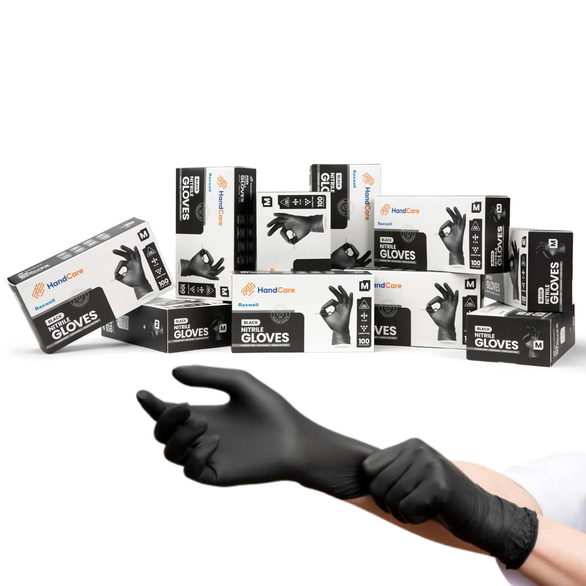 HandCare Black Nitrile Gloves - Exam Grade, Powder Free (6 Mil)