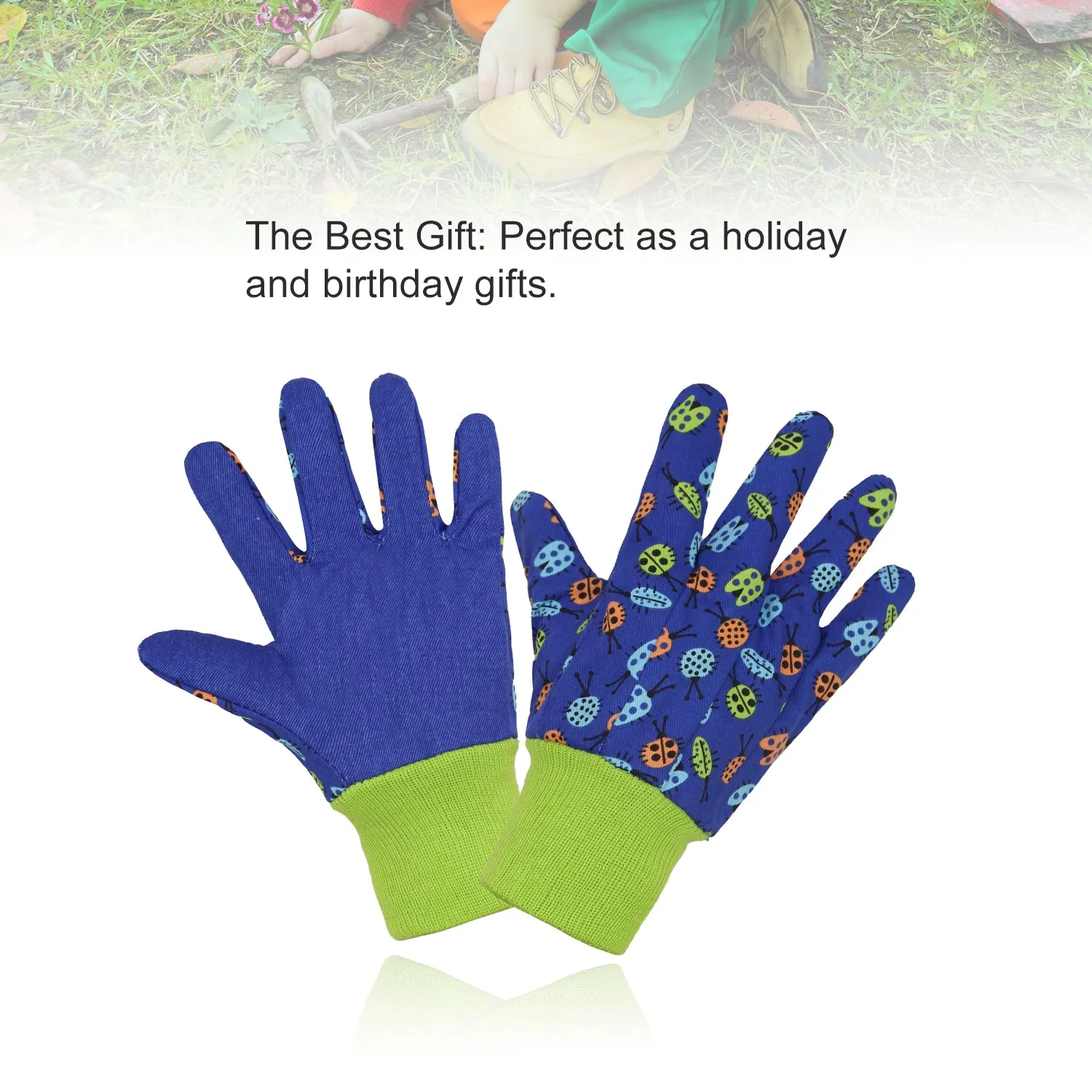 Handlandy 3 Pairs Kids Gardening Glove Cotton Outdoor Durability 5096