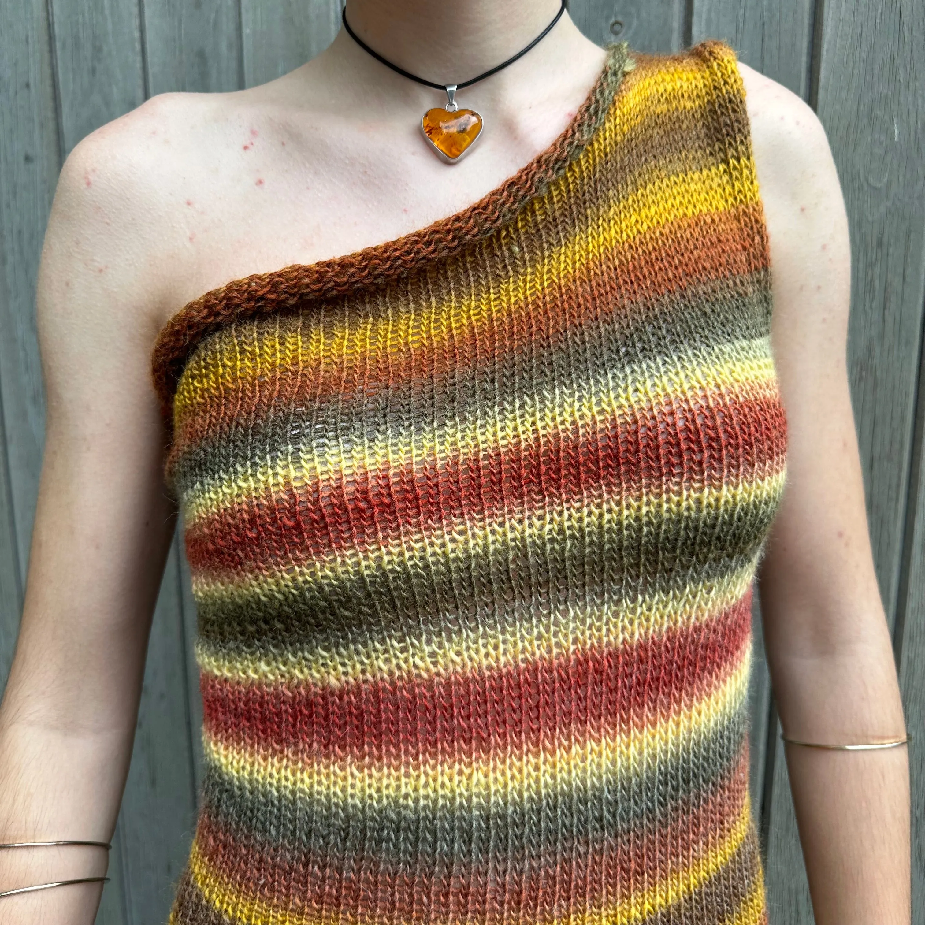 Handmade ombré earth tones one shoulder knit dress