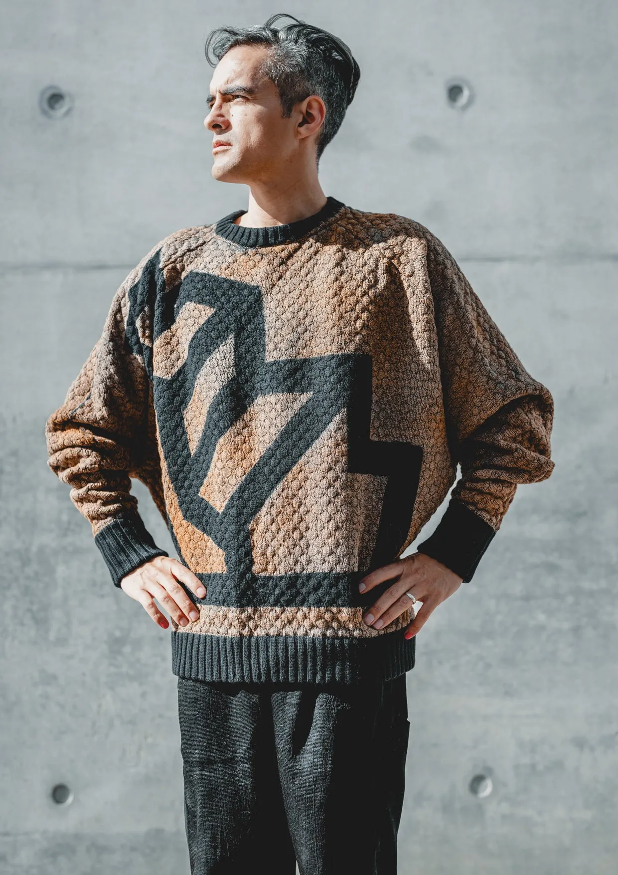 HANDPAINTED - SWEATER OVERSIZE - KNIT PEARL black painted