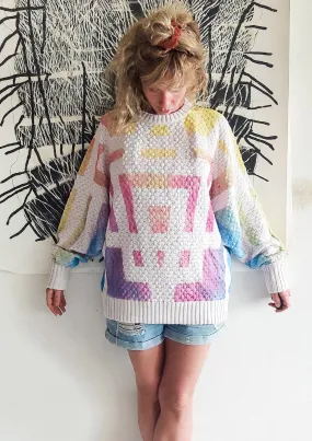 HANDPAINTED - SWEATER OVERSIZE - KNIT PEARL ivory painted