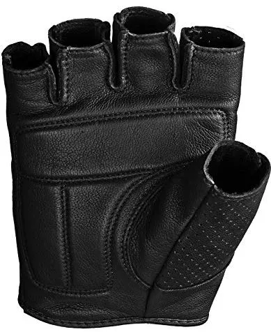 Highway 21 Half Jab Perforated Men's Black Leather Fingerless Gloves