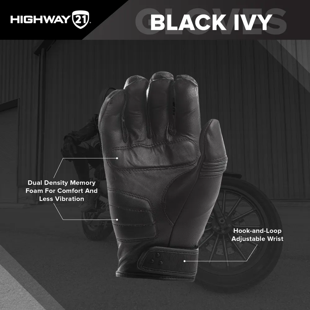 Highway 21 Women's Black Ivy Motorcycle Riding Gloves