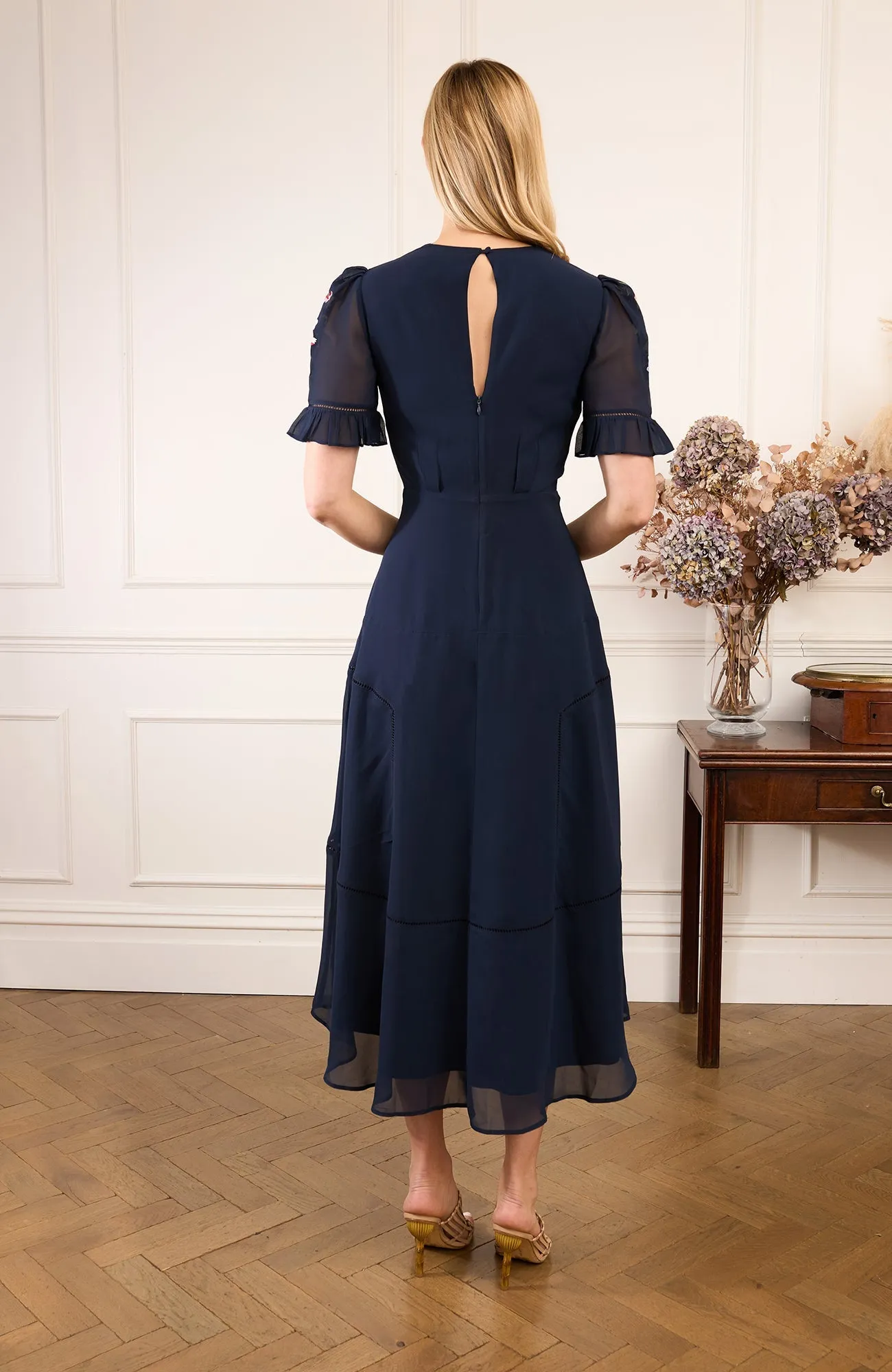 Hope & Ivy Navy Clarice Ruffle Trim Sleeve Dress