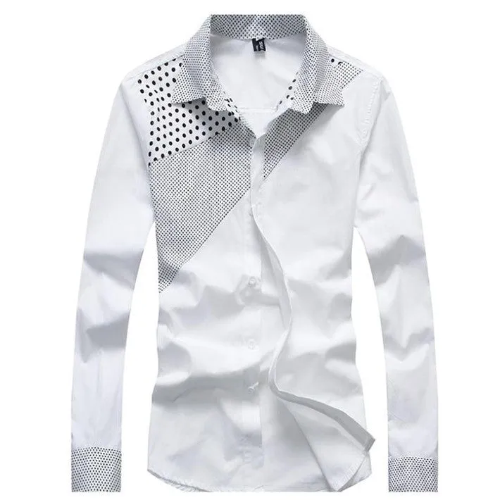 Hot Sale Men's Fashion Splicing Turn-down Collar Shirt Male Casual Full-sleeved Shirt