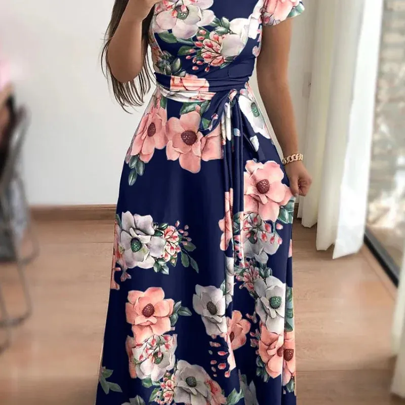 Hot Selling European and American Spring/summer Casual Printed Strappy Long Dresses for Women's Clothing