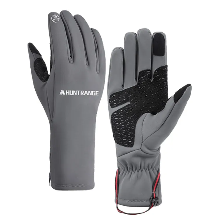 HUNTRANGE A037 Plus Velvet Sports Windproof Waterproof Touch Screen Riding Gloves, Size: L(Gray)