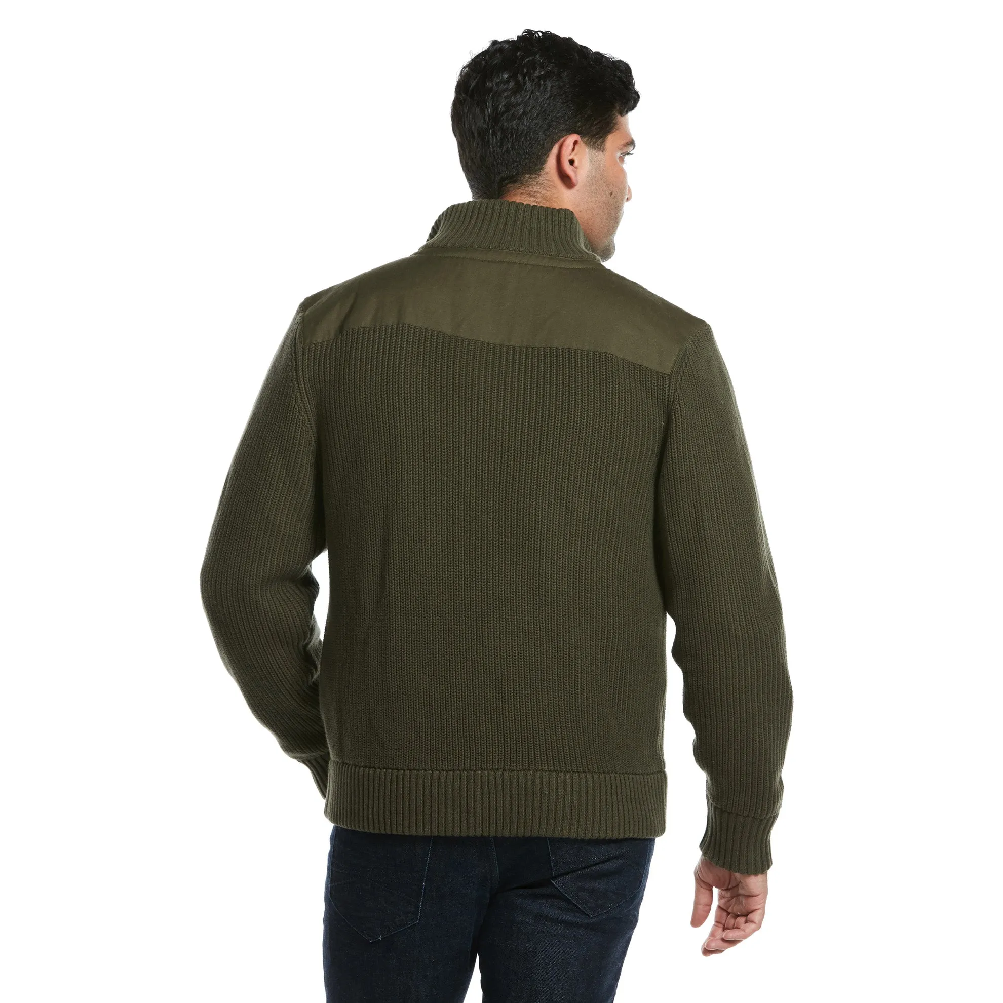 J. Peterman Men's Knowing It All Zip-Up Sweater Jacket - Olive Drab Green