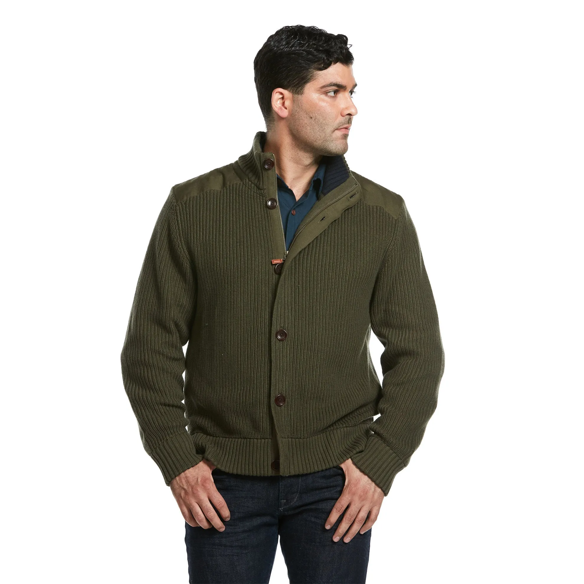 J. Peterman Men's Knowing It All Zip-Up Sweater Jacket - Olive Drab Green