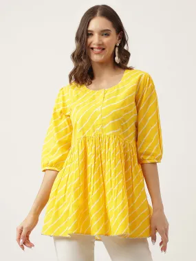 Jashvi Stripe Printed Yellow Regular Cotton Top