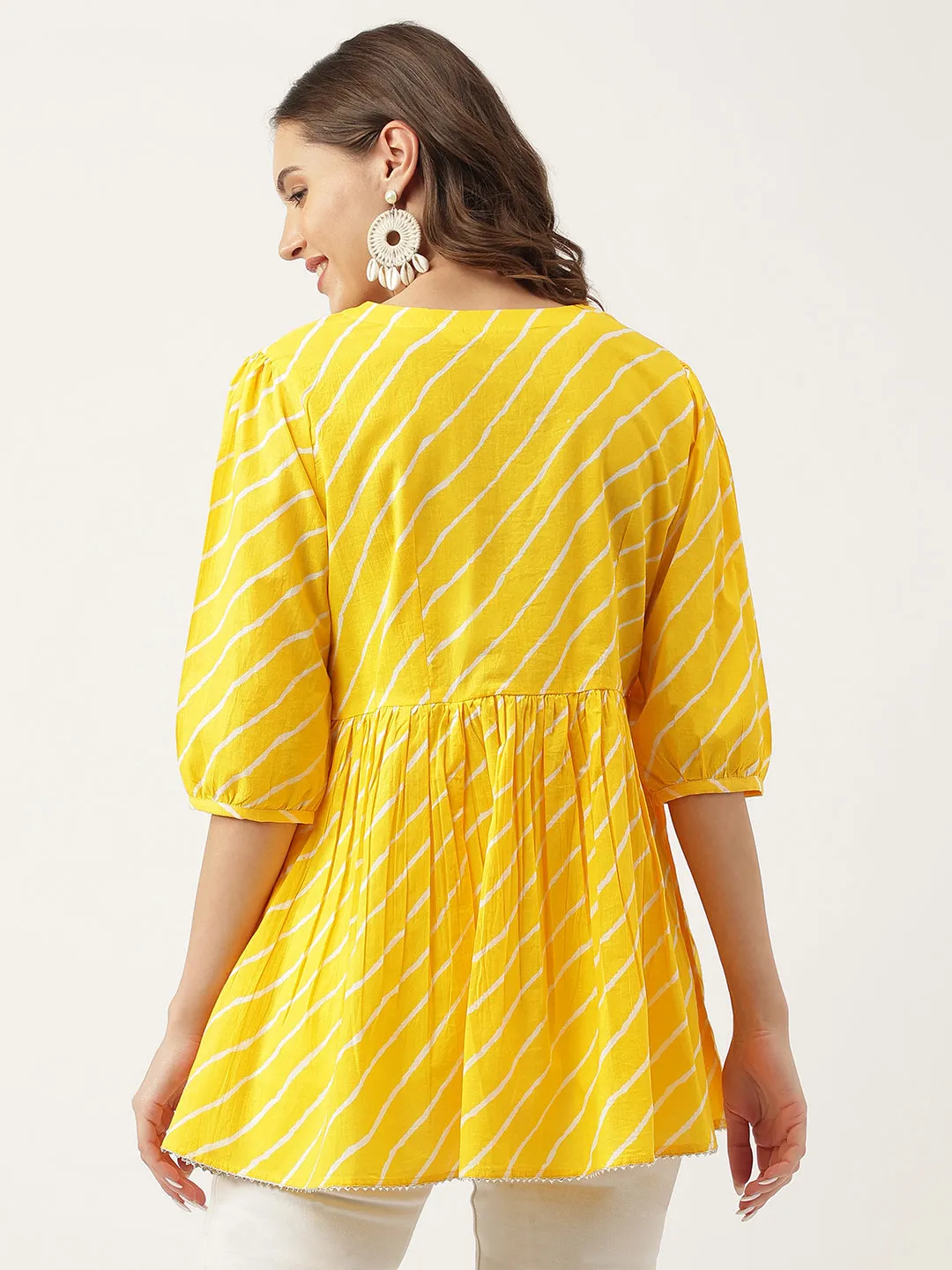 Jashvi Stripe Printed Yellow Regular Cotton Top