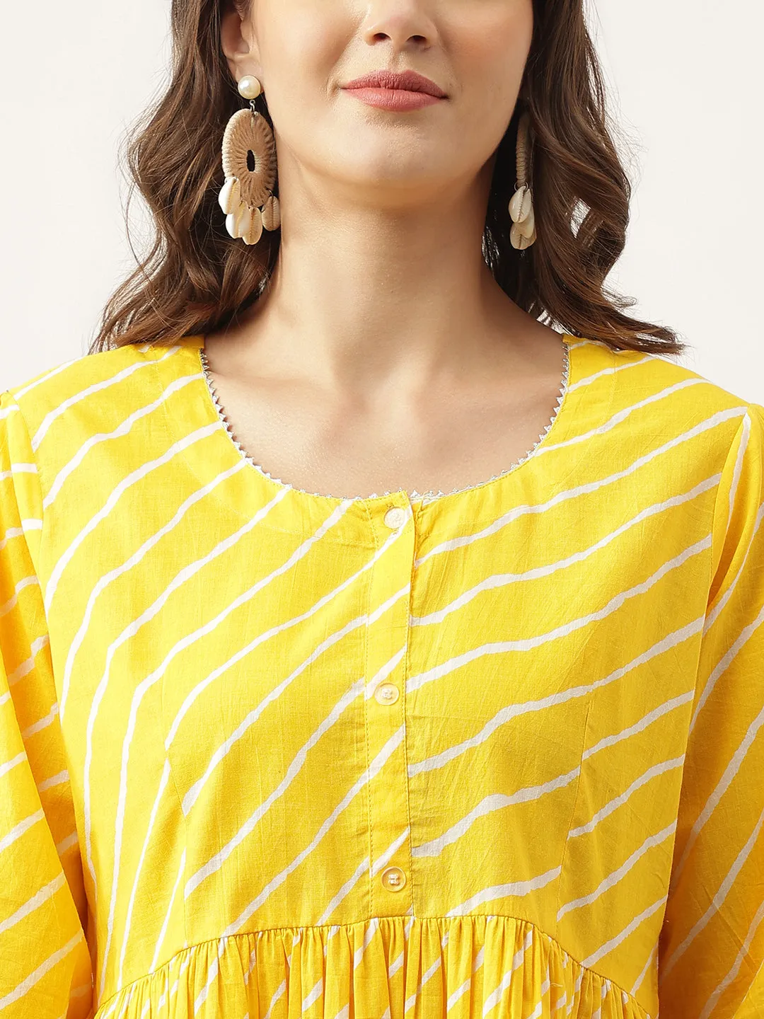 Jashvi Stripe Printed Yellow Regular Cotton Top