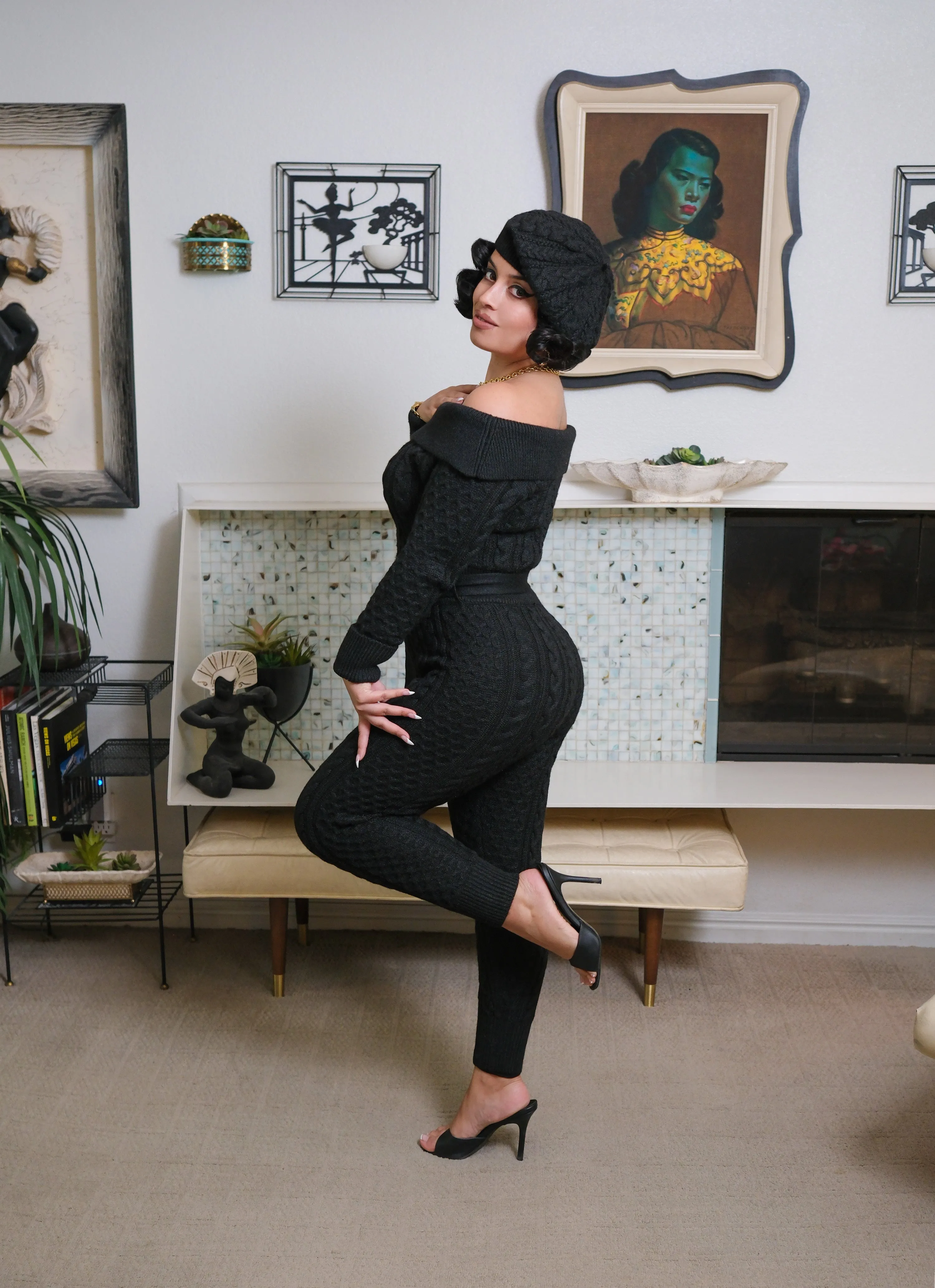 Jayne Knit Jumpsuit   Beret (Black)