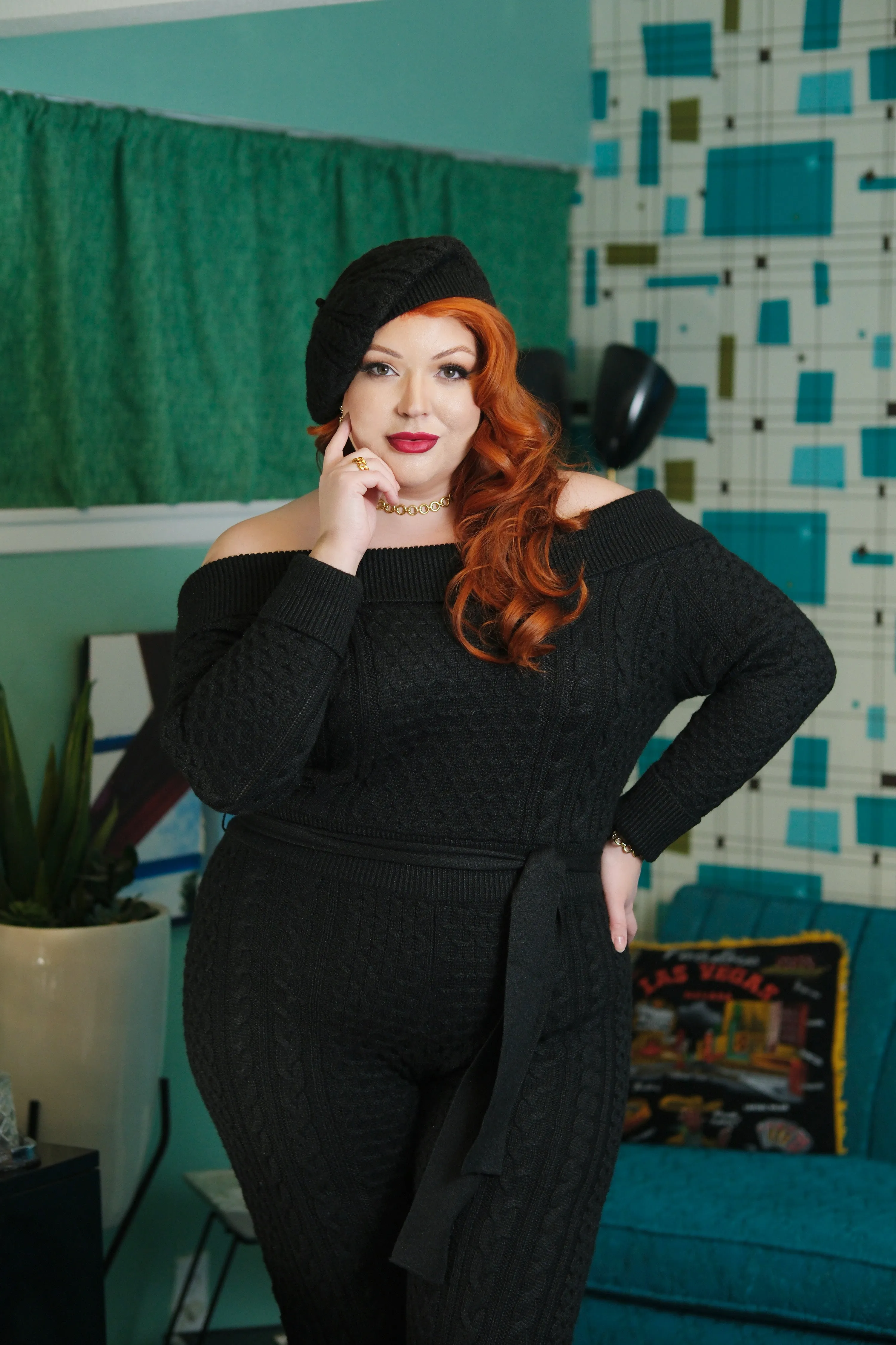 Jayne Knit Jumpsuit   Beret (Black)